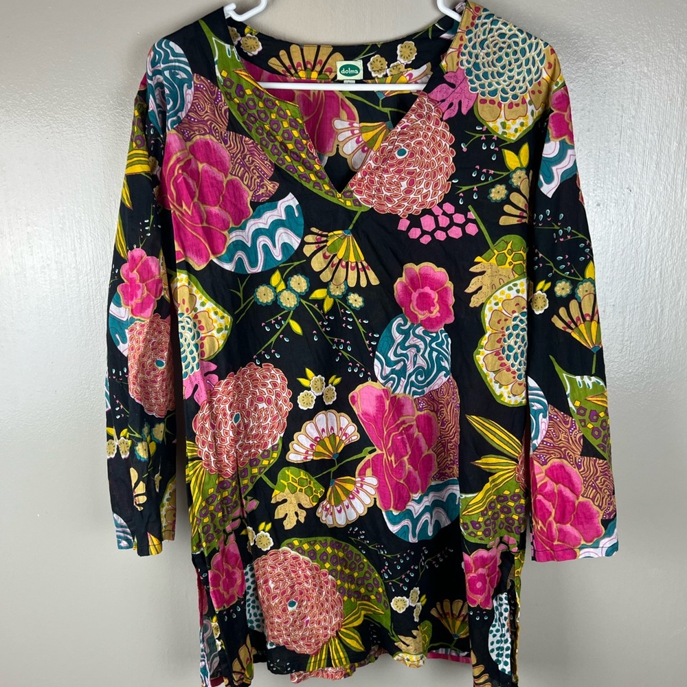Dolma Womens Floral Top Tunic Cotton Multicolor